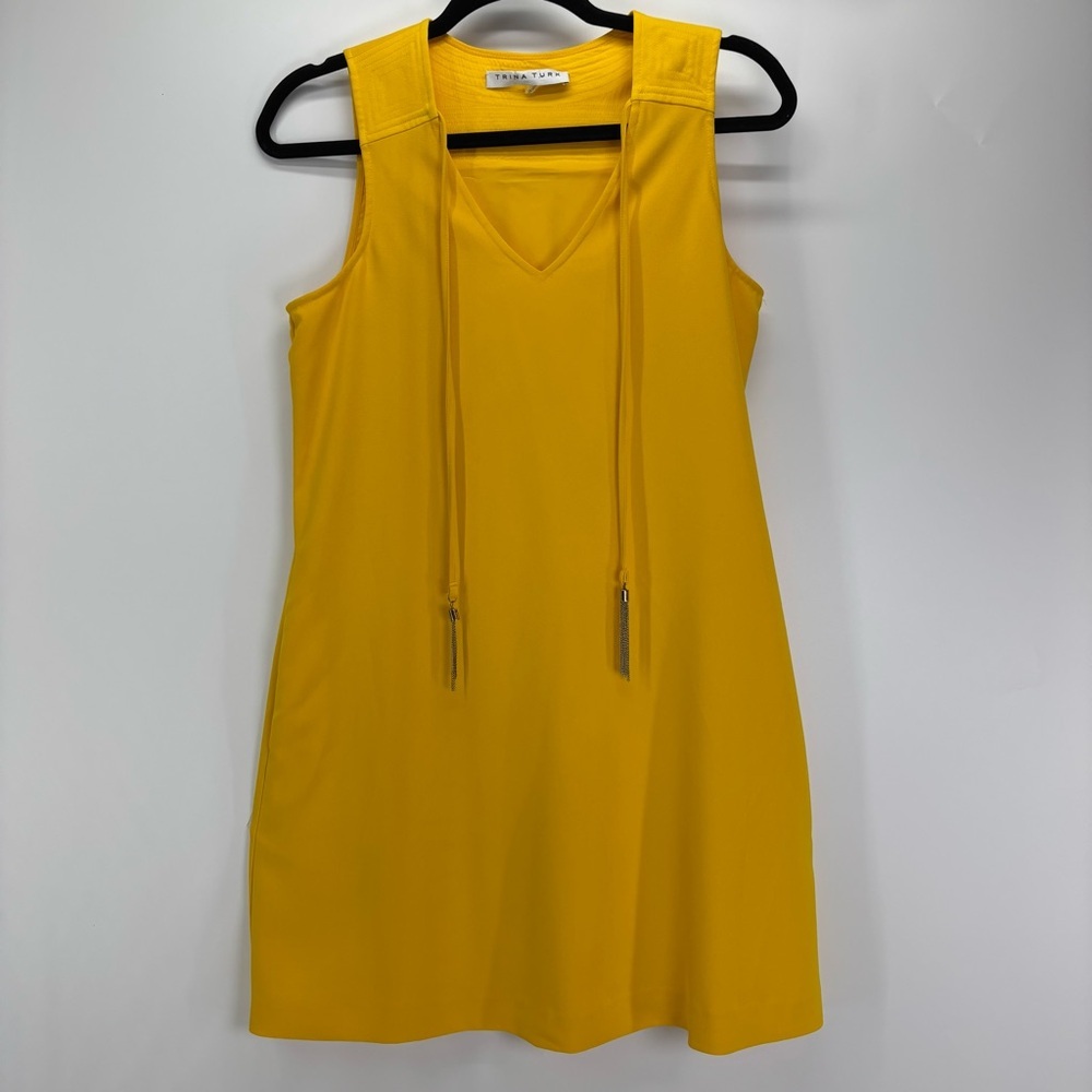 Trina Turk Arleen sleeveless shift dress with tassels size 2 bright yellow